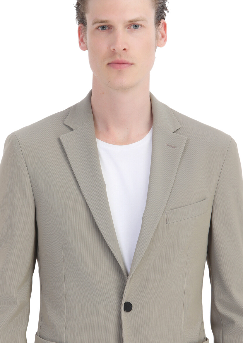 Beige Patterned Comfort Fit Suit - 8