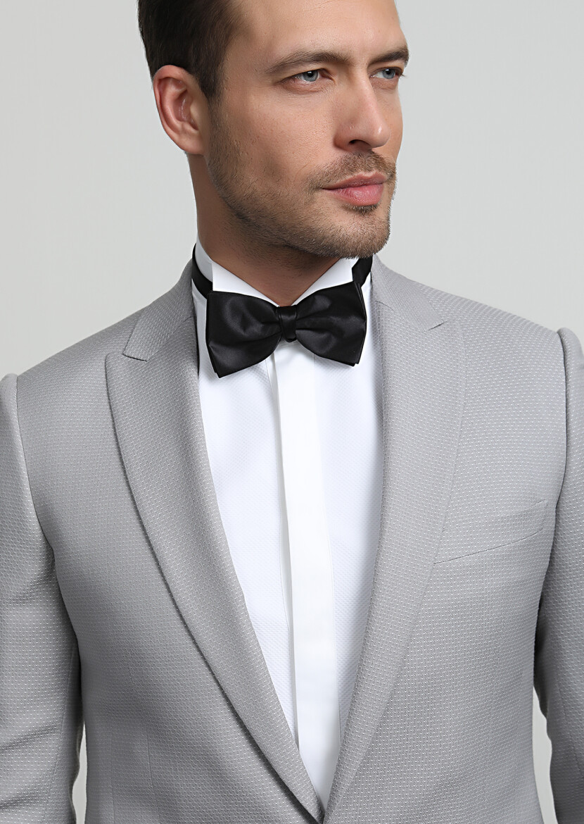Beige Patterned Fashion Slim Fit Double Breasted Collar Weaving Tuxedo - 2