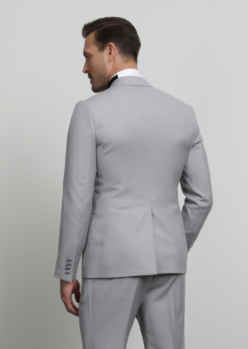 Beige Patterned Fashion Slim Fit Double Breasted Collar Weaving Tuxedo - 4
