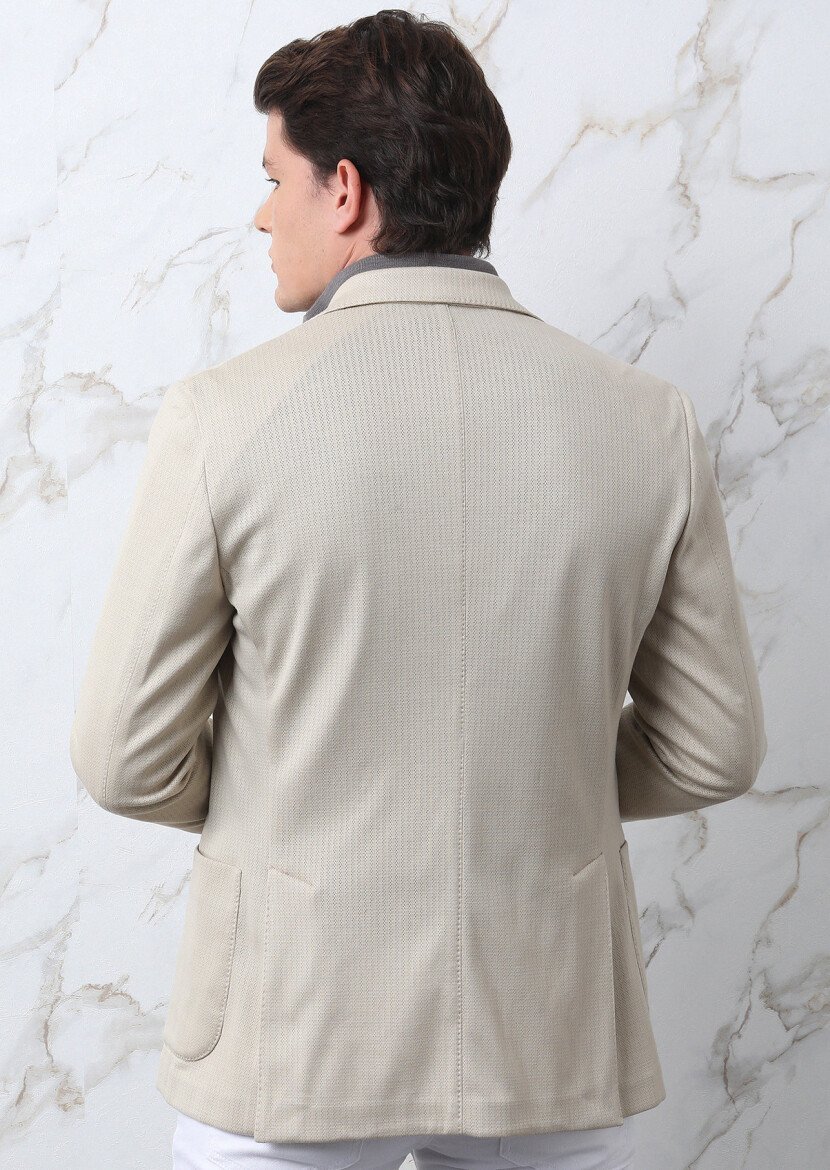 Beige Patterned Shirt Shoulder Slim Fit Cotton Blended Jacket - 6