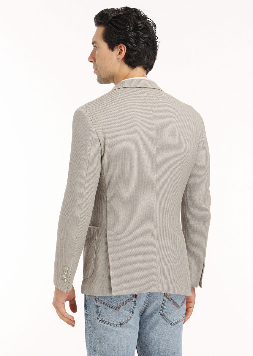 Beige Patterned Shirt Shoulder Slim Fit Cotton Blended Jacket - 5