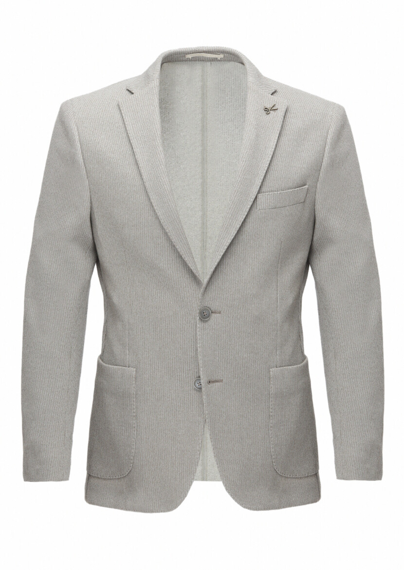Beige Patterned Shirt Shoulder Slim Fit Cotton Blended Jacket - 6