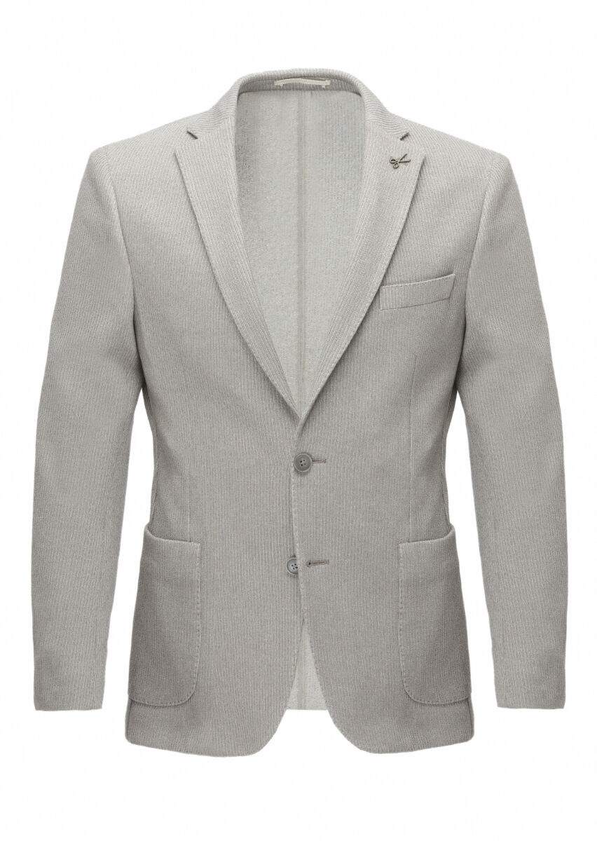 Beige Patterned Shirt Shoulder Slim Fit Cotton Blended Jacket - 6
