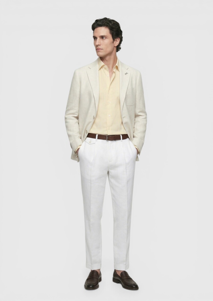 Beige Patterned Shirt Shoulder Slim Fit Cotton Blended Jacket - 3