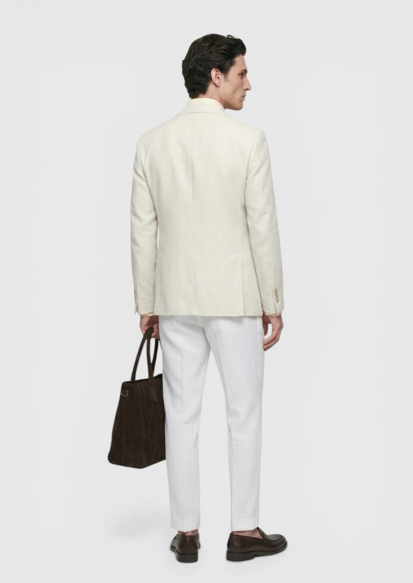 Beige Patterned Shirt Shoulder Slim Fit Cotton Blended Jacket - 5