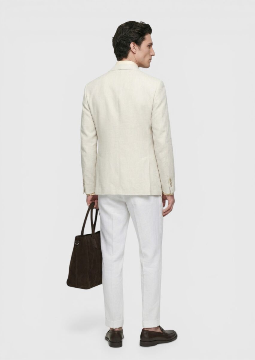 Beige Patterned Shirt Shoulder Slim Fit Cotton Blended Jacket - 5