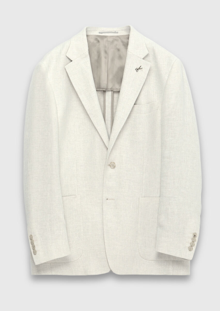 Beige Patterned Shirt Shoulder Slim Fit Cotton Blended Jacket - 6