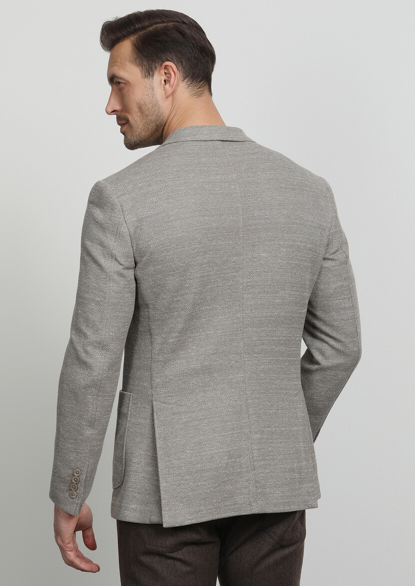 Beige Patterned Zeroweight Slim Fit Cotton Blended Jacket - 4