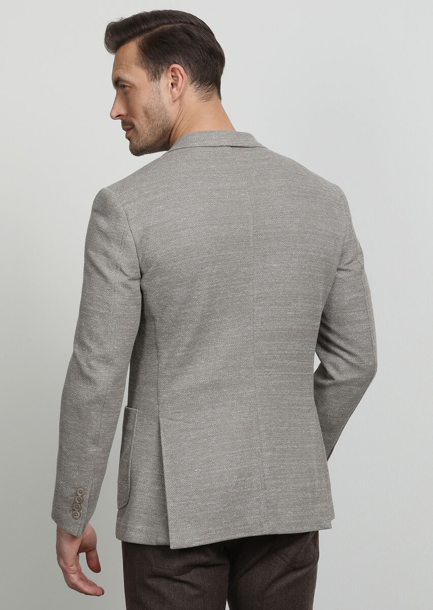 Beige Patterned Zeroweight Slim Fit Cotton Blended Jacket - 4