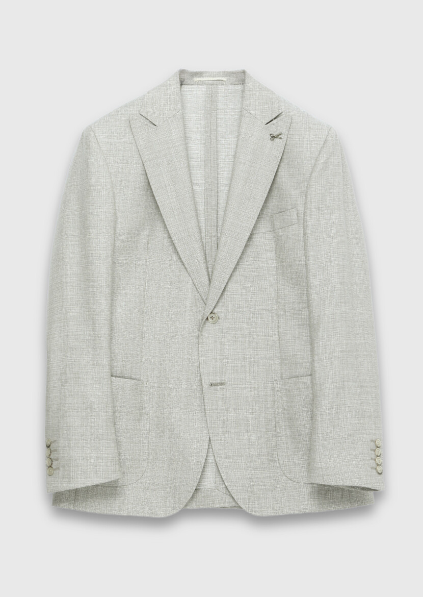 Beige Patterned Zeroweight Slim Fit Silk Blended Jacket - 7
