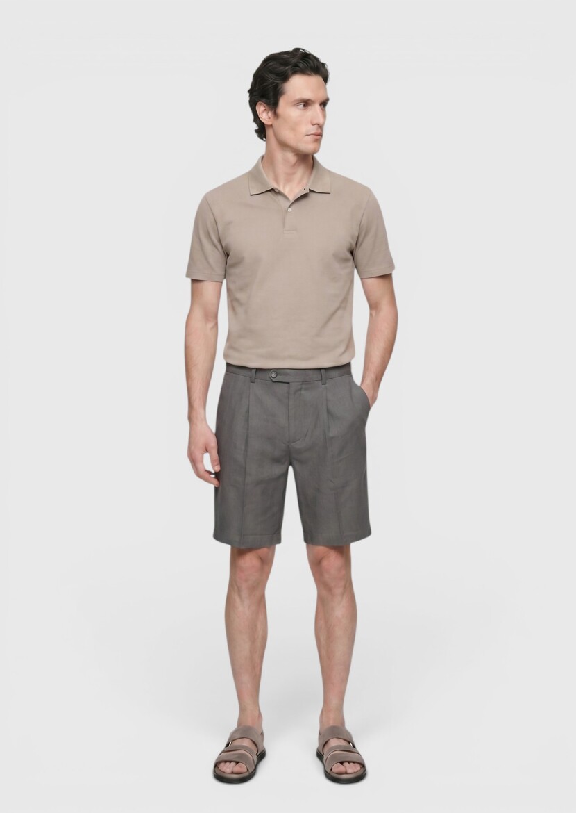 Beige Plain 100% Cotton T-Shirt - 1