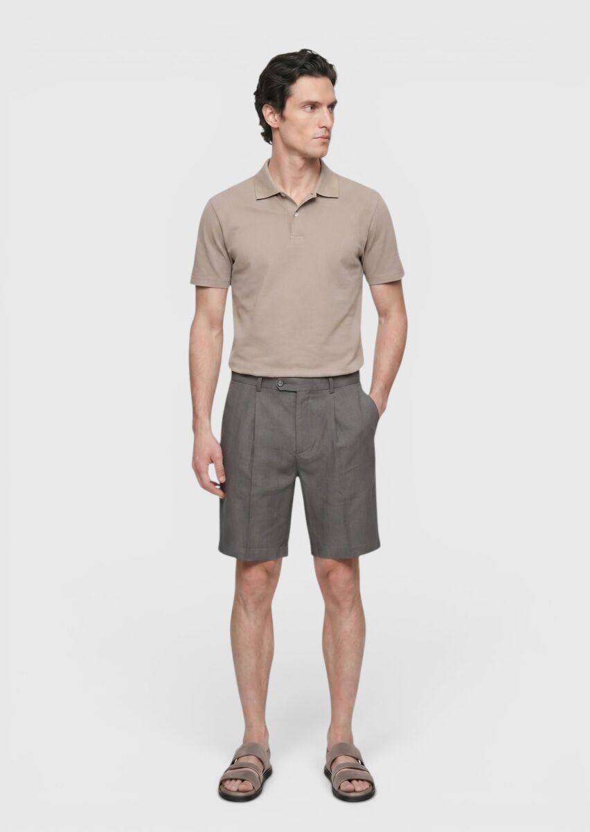 Beige Plain 100% Cotton T-Shirt - 1