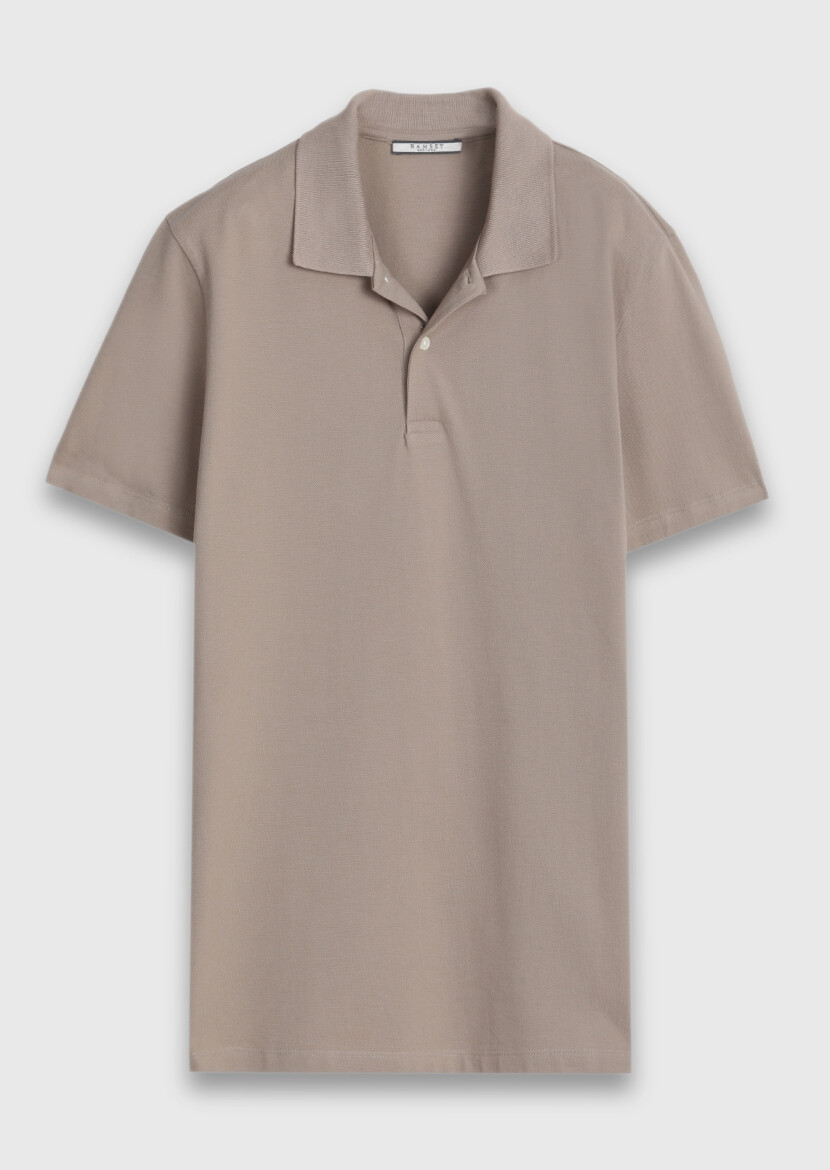 Beige Plain 100% Cotton T-Shirt - 6
