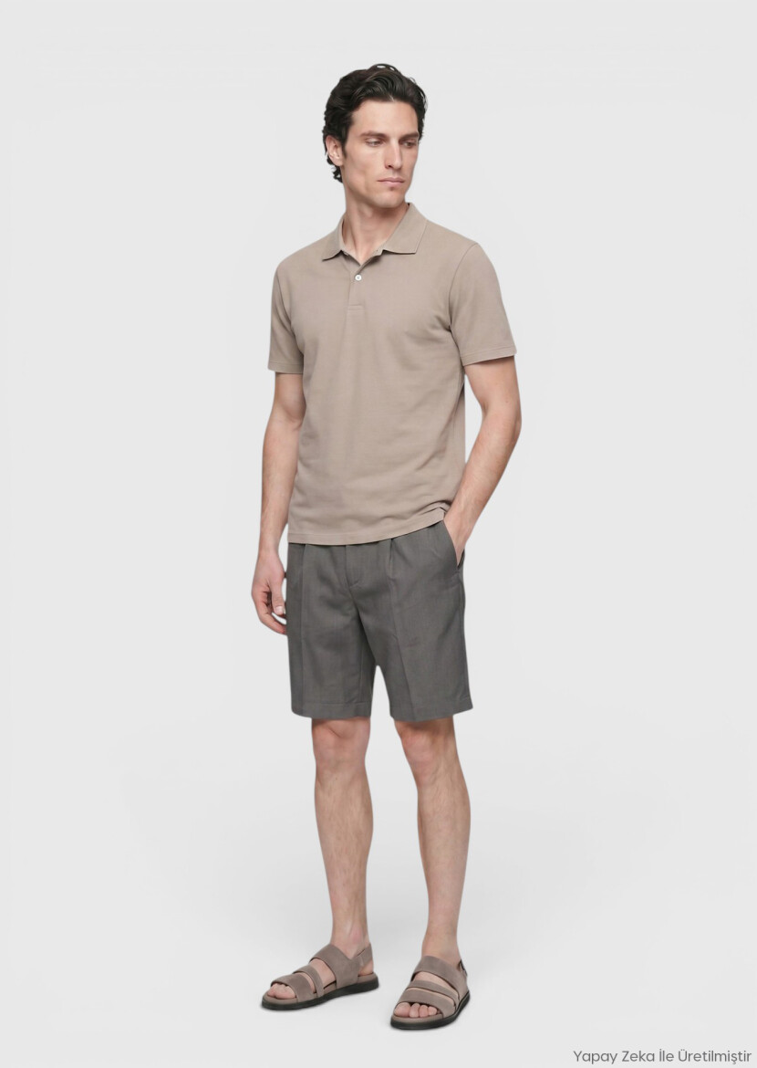 Beige Plain 100% Cotton T-Shirt - RAMSEY