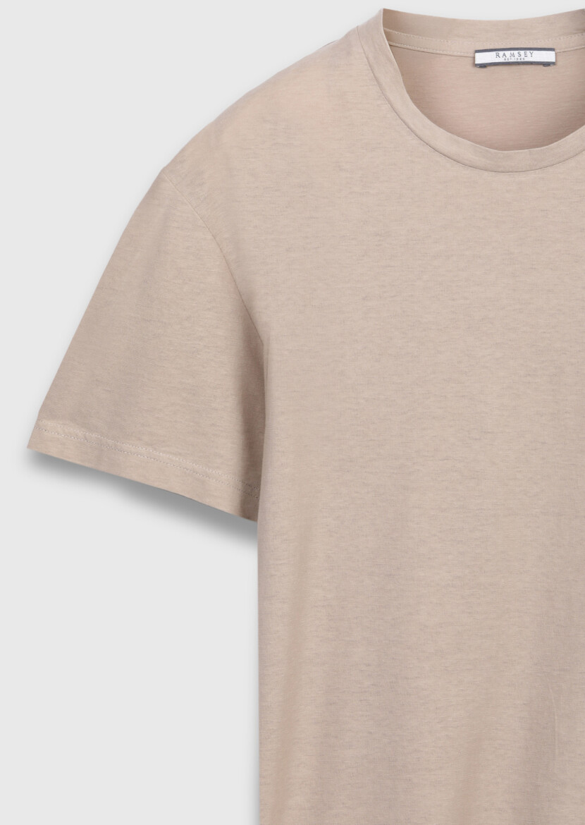 Beige Plain 100% Cotton T-Shirt - 6