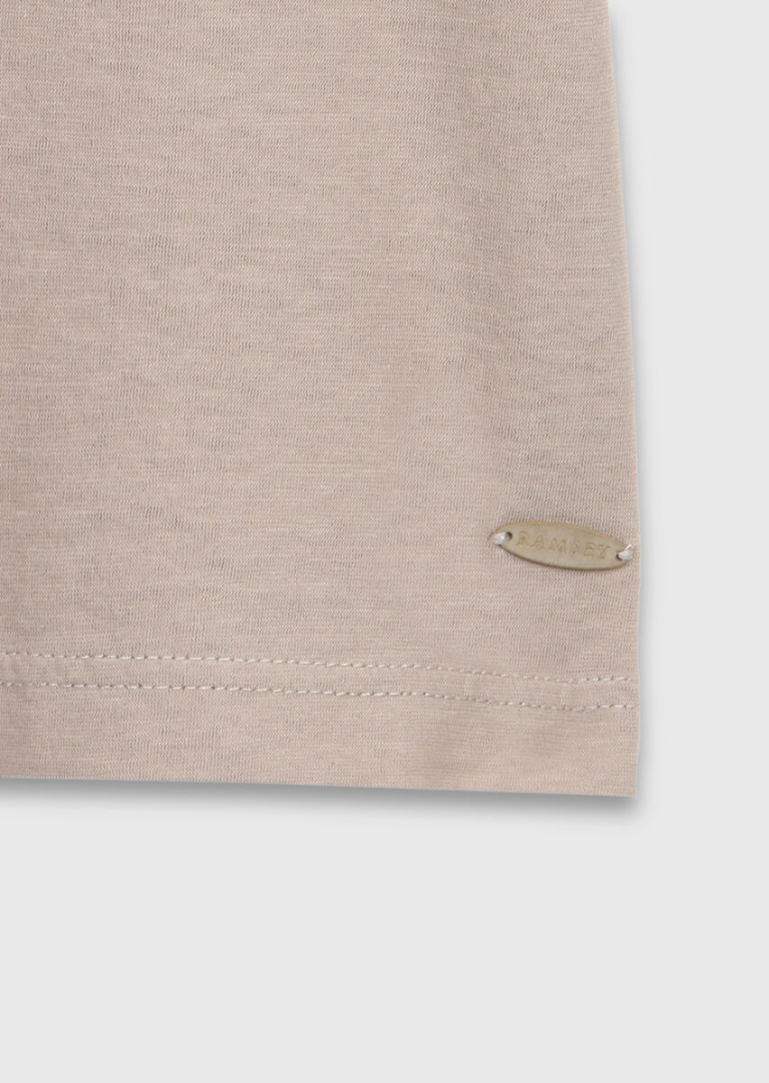 Beige Plain 100% Cotton T-Shirt - 7