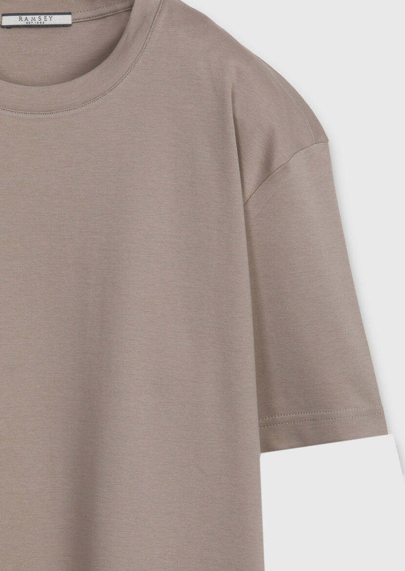 Beige Plain 100% Cotton T-Shirt - 7
