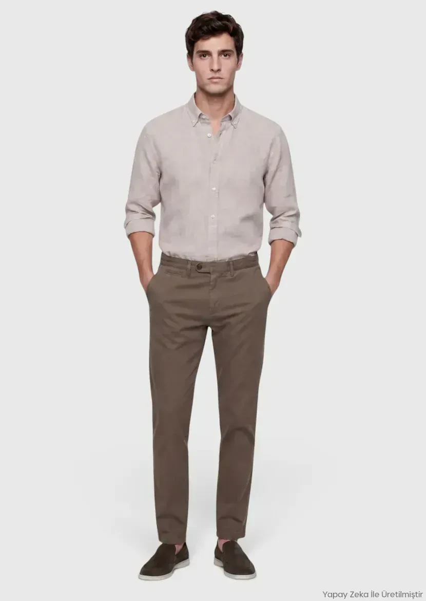 Beige Plain Casual Fit Long Weaving Casual 100% Linen Shirt - RAMSEY