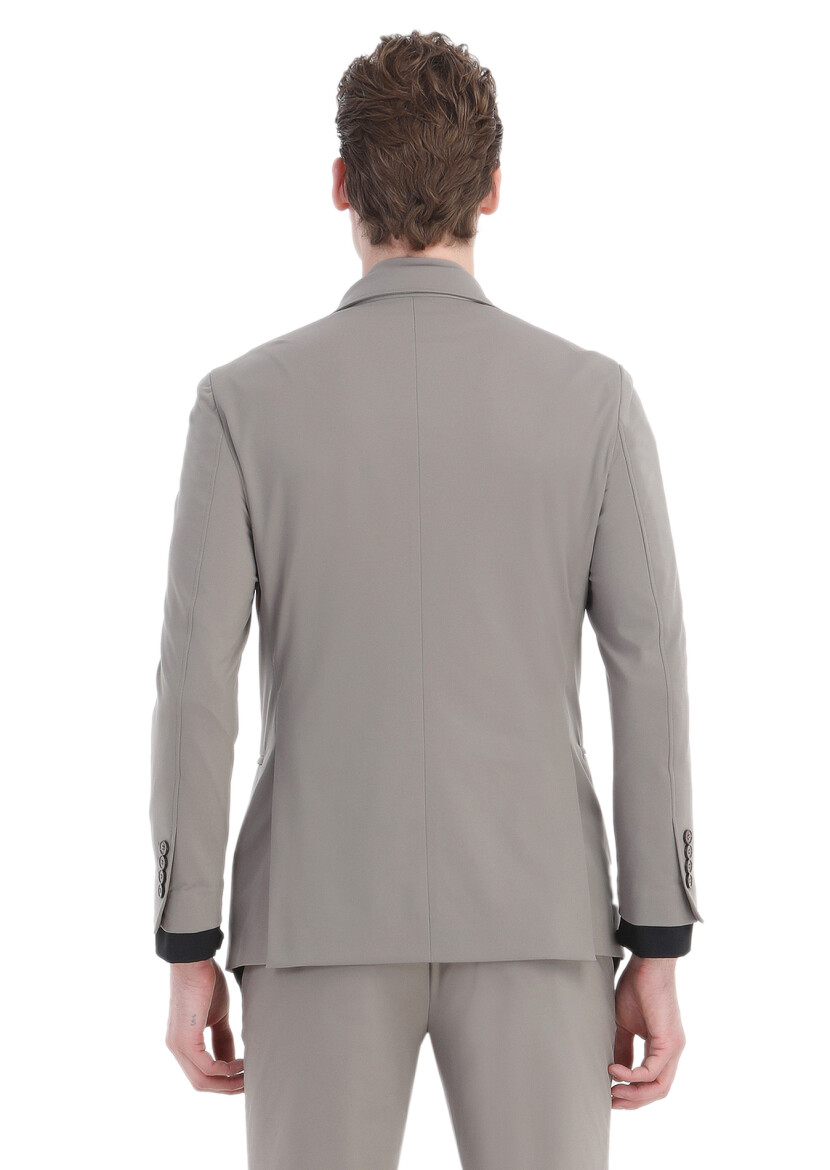 Beige Plain Comfort Fit Suit - 10