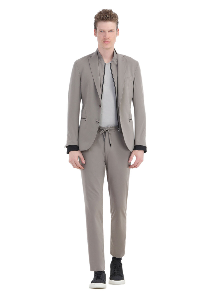 Beige Plain Comfort Fit Suit - 2