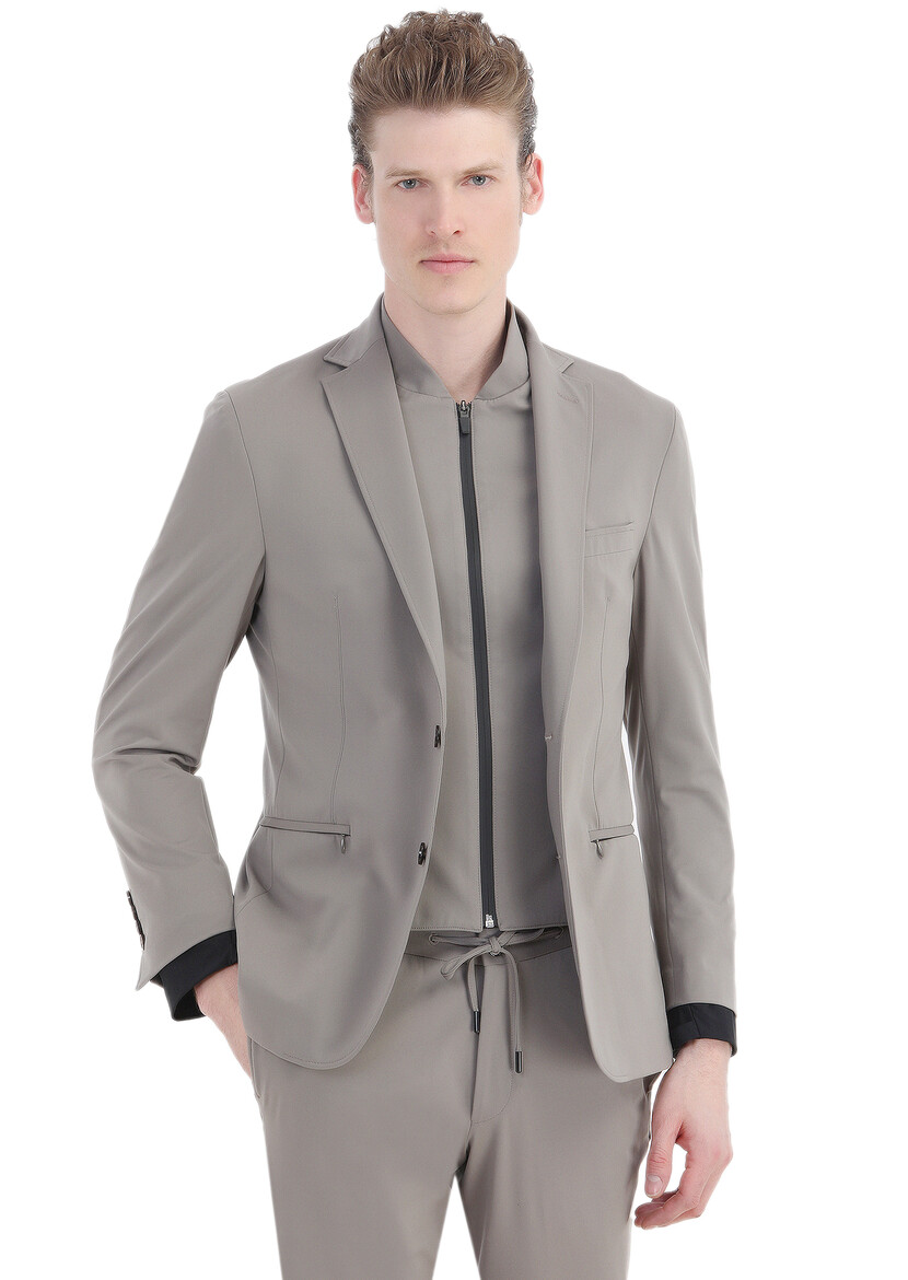 Beige Plain Comfort Fit Suit - 3