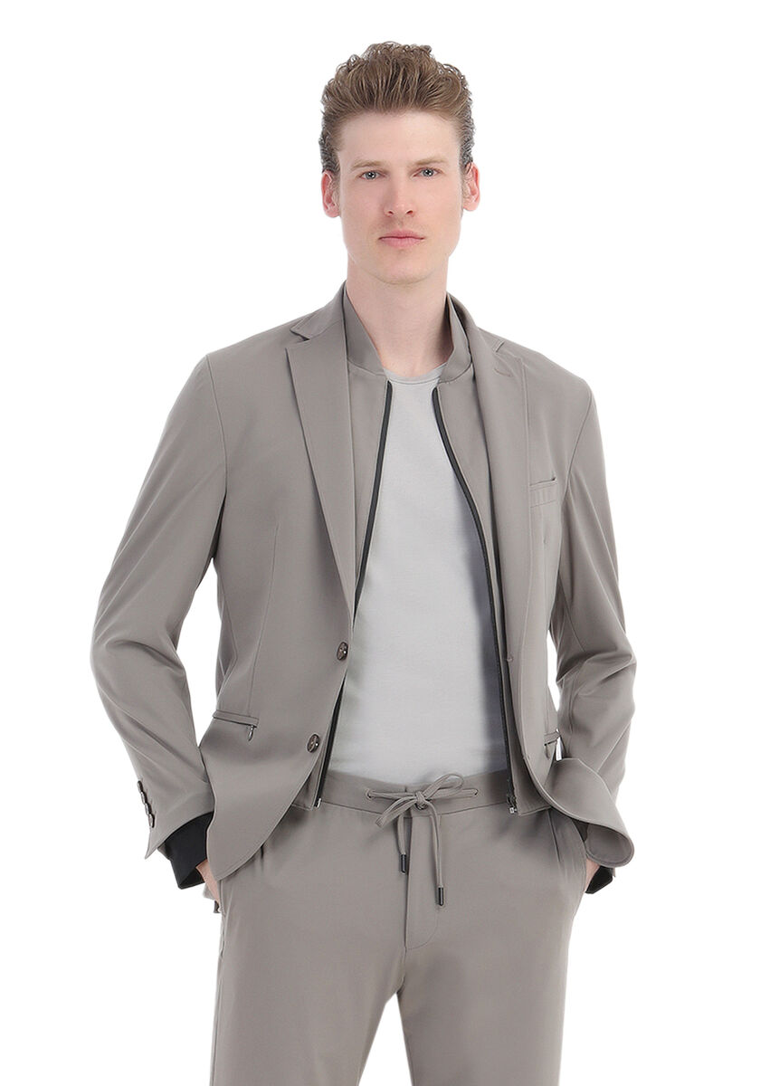 Beige Plain Comfort Fit Suit - 5