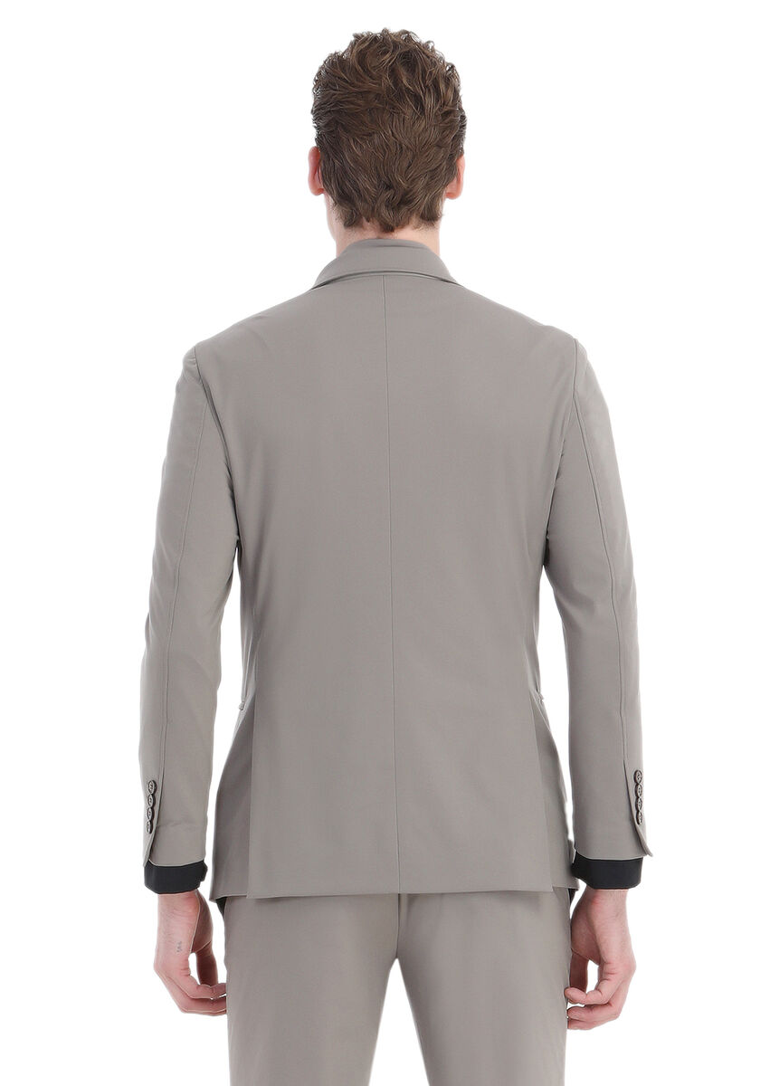 Beige Plain Comfort Fit Suit - 11