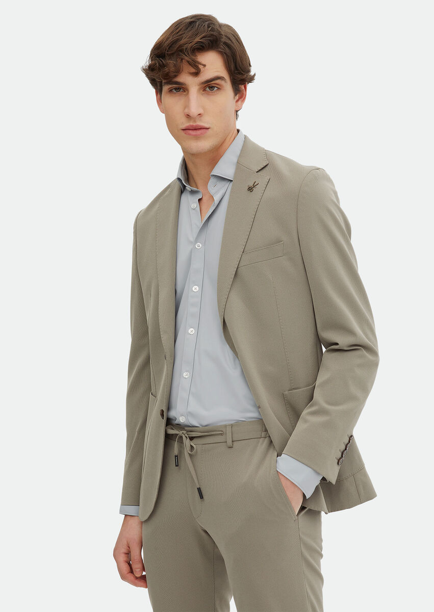 Beige Plain Comfort Fit Suit - 1