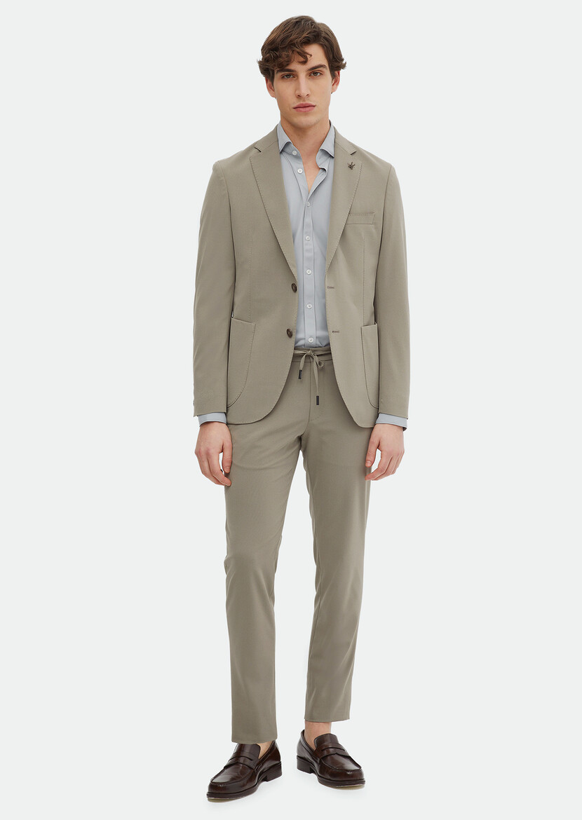 Beige Plain Comfort Fit Suit - 2