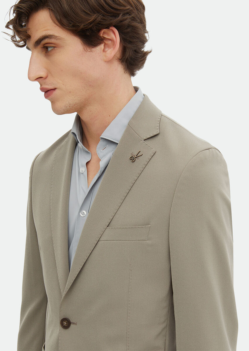 Beige Plain Comfort Fit Suit - 3