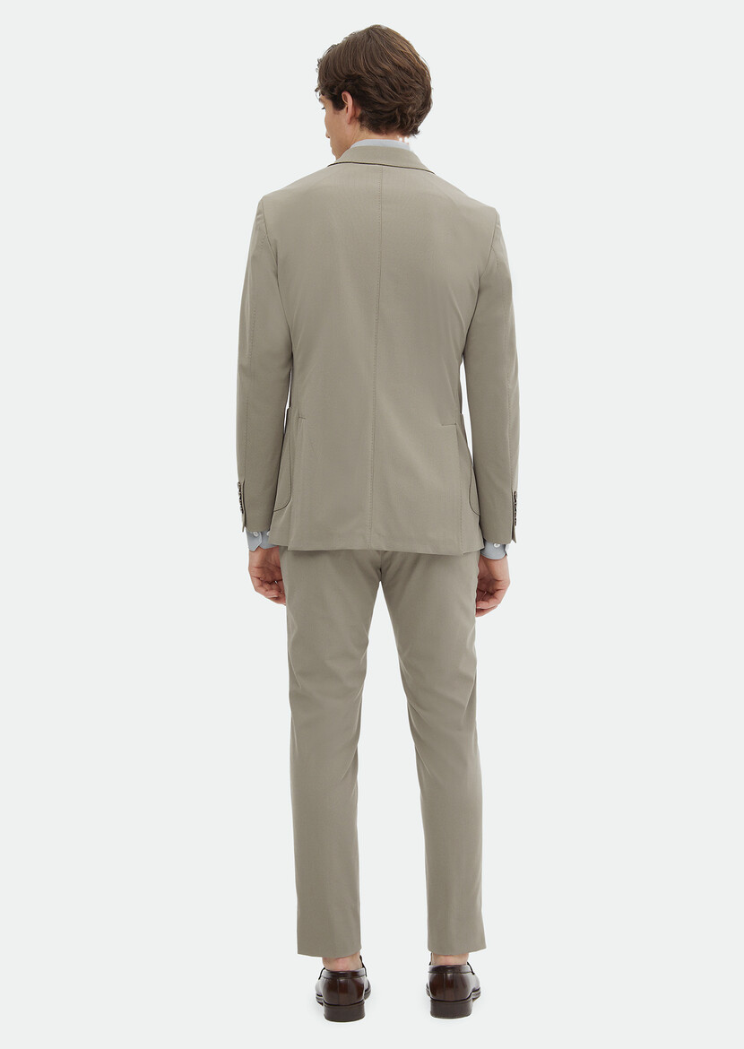 Beige Plain Comfort Fit Suit - 5