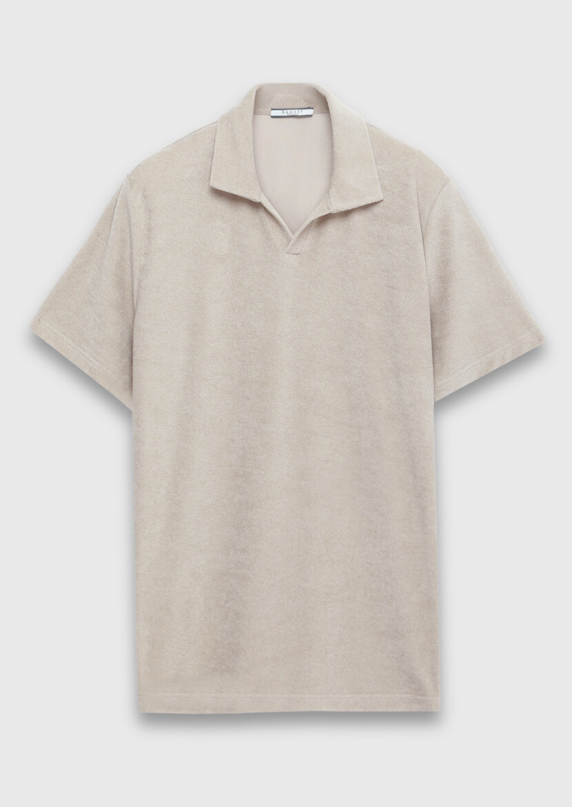 Beige Plain Cotton Blended T-Shirt 