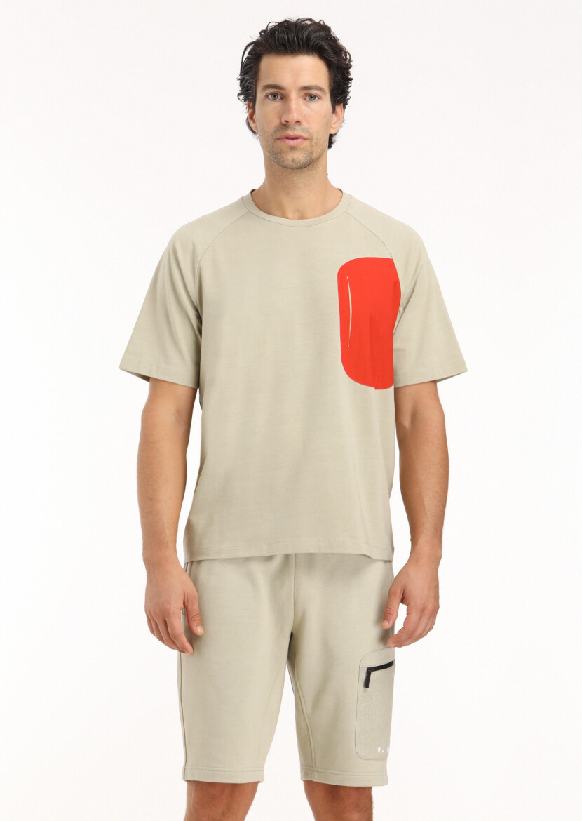 Beige Plain Crew Neck 100% Cotton T-Shirt 