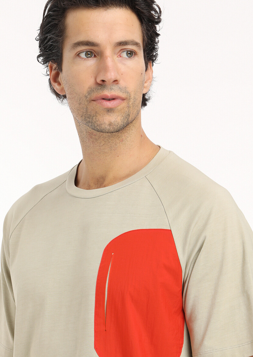 Beige Plain Crew Neck 100% Cotton T-Shirt - 3