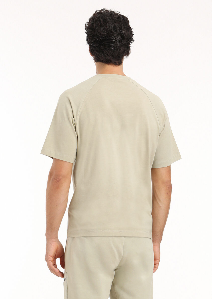 Beige Plain Crew Neck 100% Cotton T-Shirt - 5