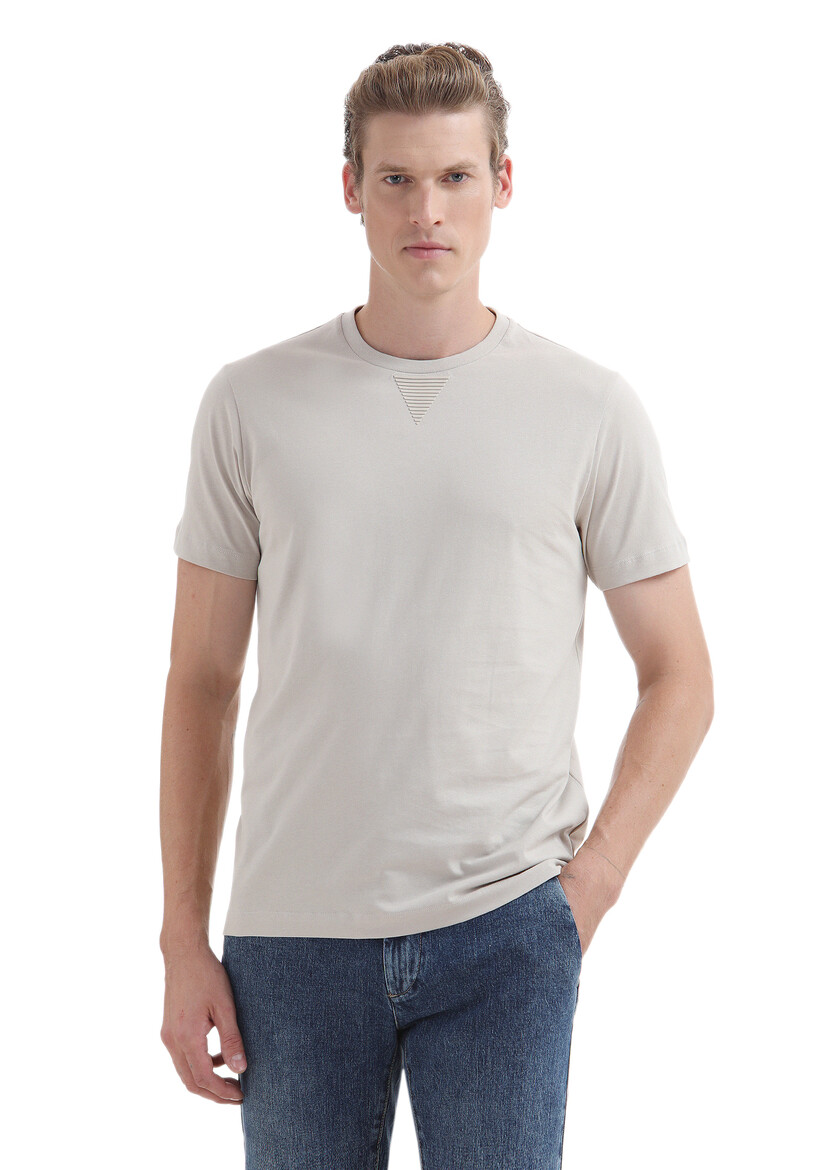 Beige Plain Crew Neck 100% Cotton T-Shirt 