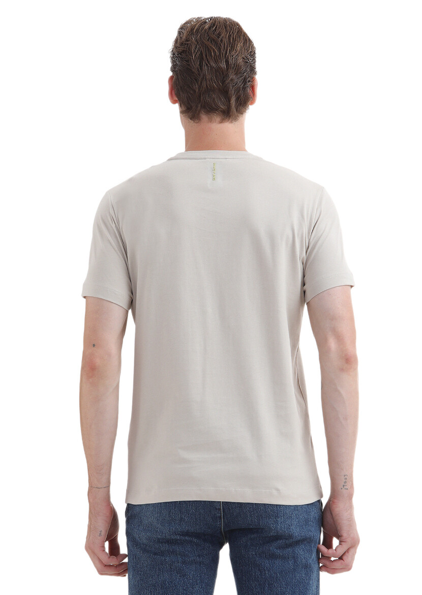 Beige Plain Crew Neck 100% Cotton T-Shirt - 5