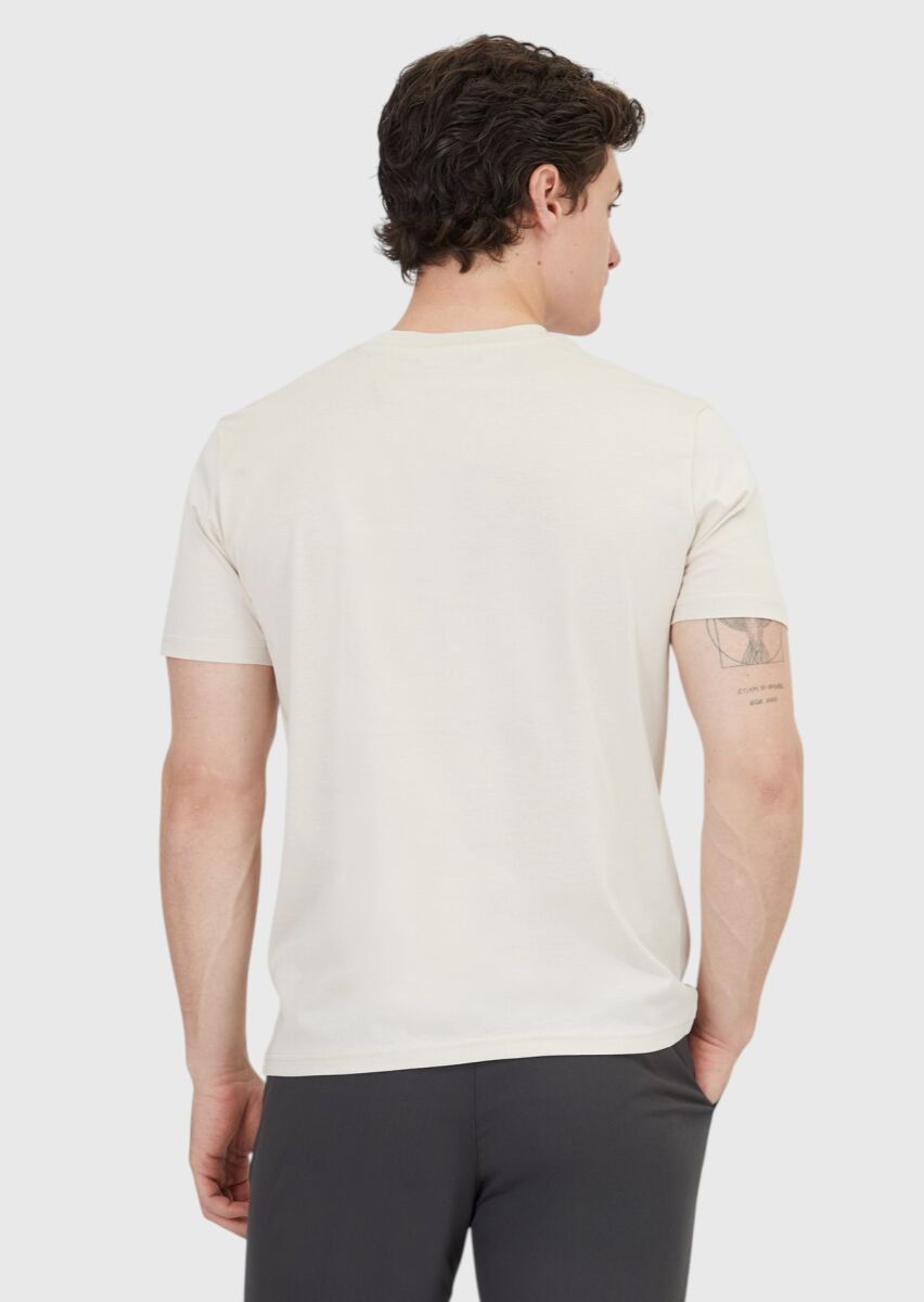 Beige Plain Crew Neck 100% Cotton T-Shirt - 5