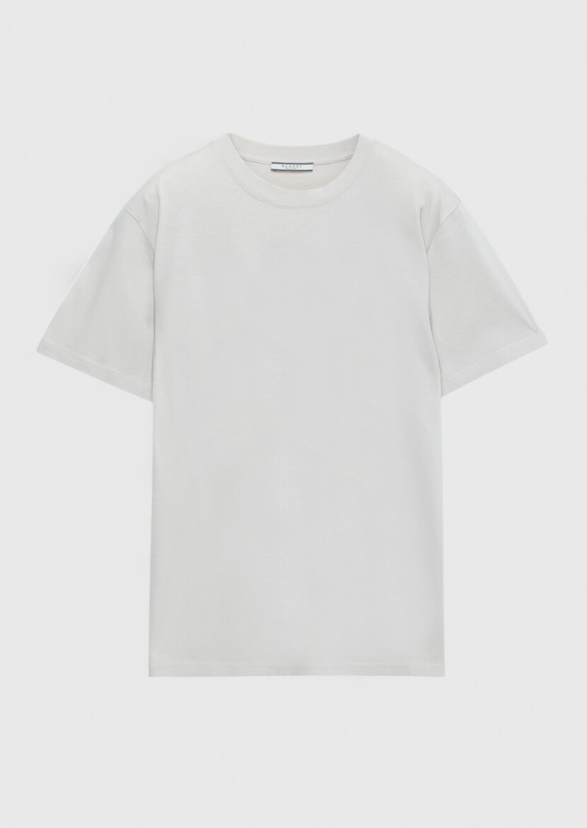 Beige Plain Crew Neck 100% Cotton T-Shirt - 6