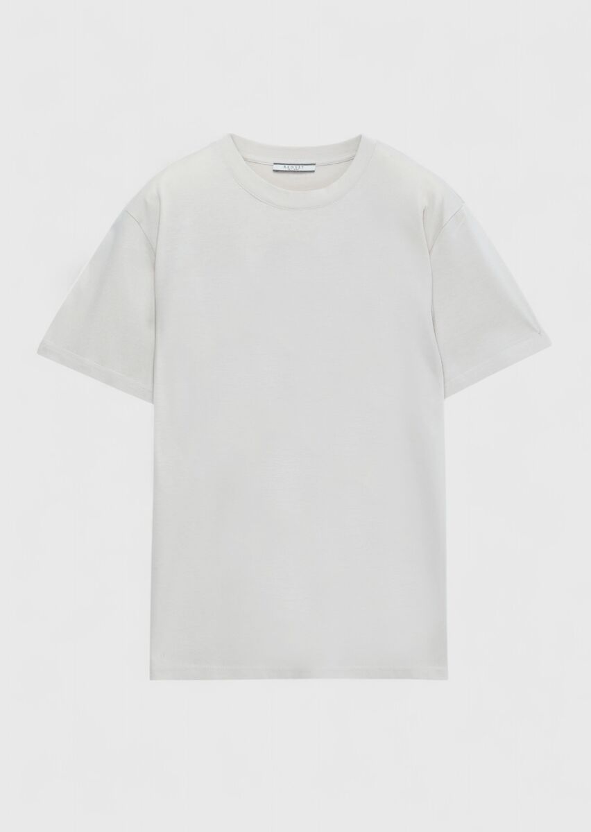 Beige Plain Crew Neck 100% Cotton T-Shirt - 6