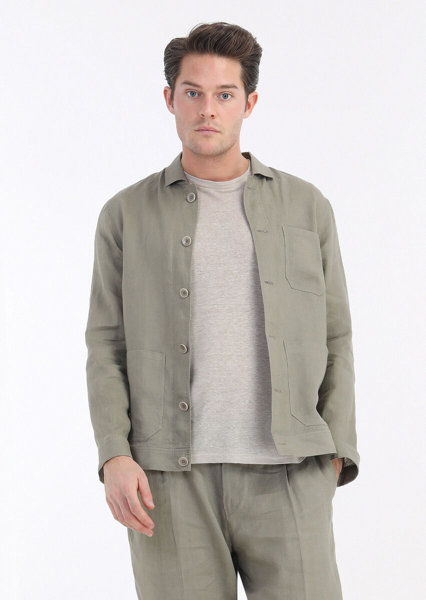 Beige Plain Crew Neck 100% Linen T-Shirt - 2