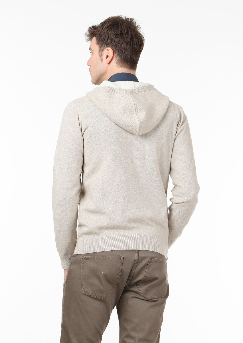 Beige Plain Knitting Wool Blended Cardigan - 4