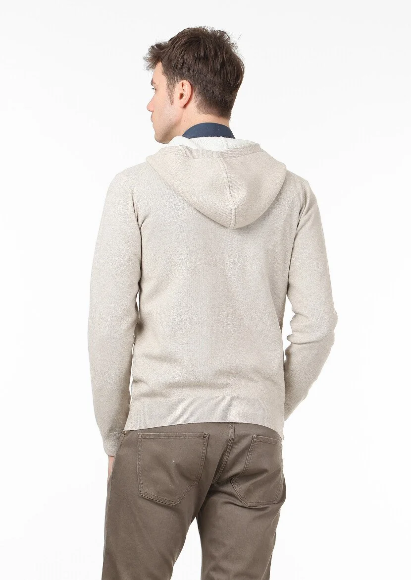 Beige Plain Knitting Wool Blended Cardigan - 4