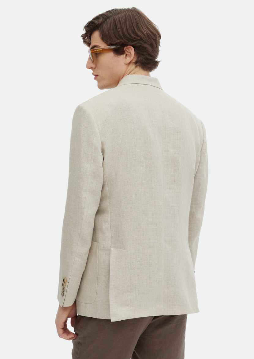 Beige Plain Oversize Fit 100% Linen Jacket - 4