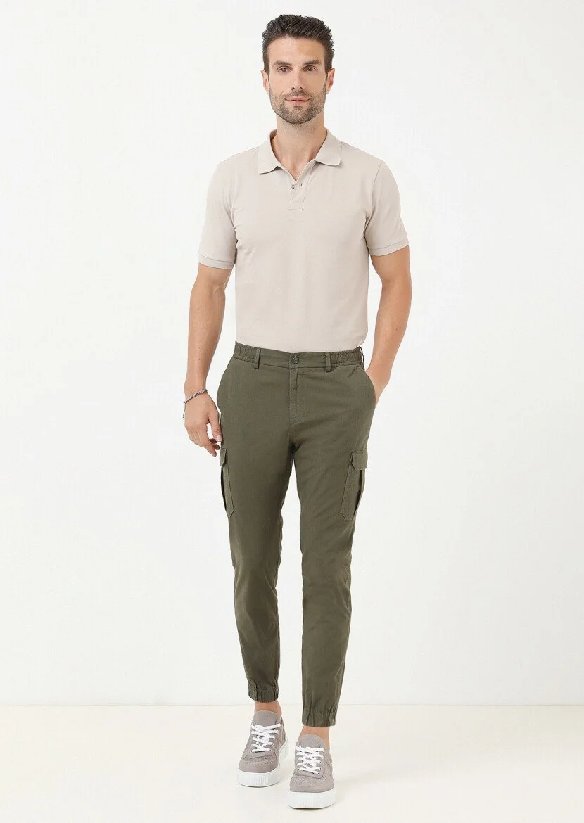 Beige Plain Polo Neck 100% Cotton T-Shirt - 3