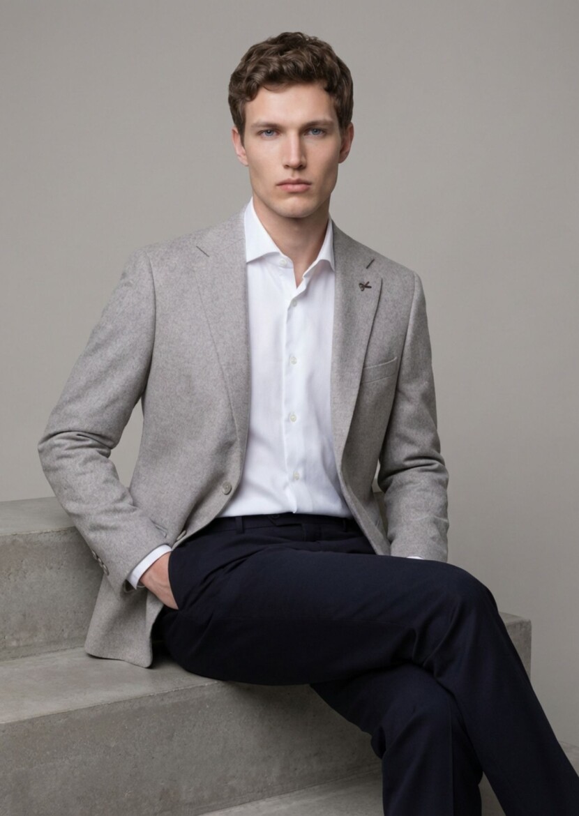 Beige Plain Regular Fit 100% Cashmire Jacket - RAMSEY