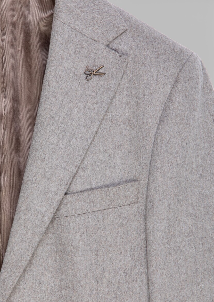 Beige Plain Regular Fit 100% Cashmire Jacket - 6