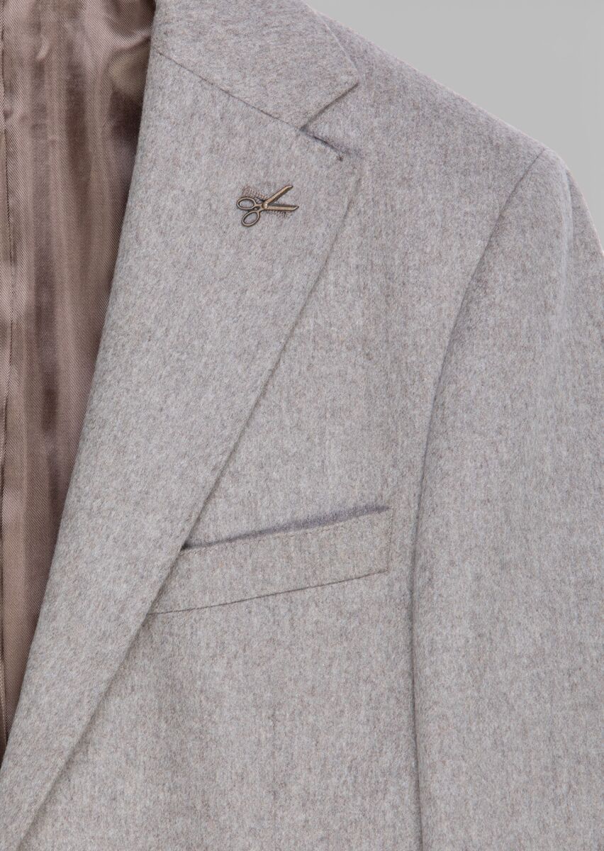 Beige Plain Regular Fit 100% Cashmire Jacket - 6