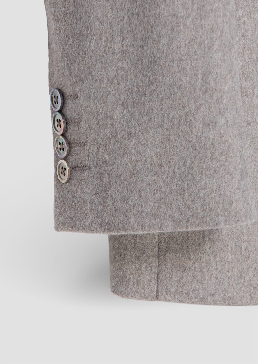 Beige Plain Regular Fit 100% Cashmire Jacket - 7