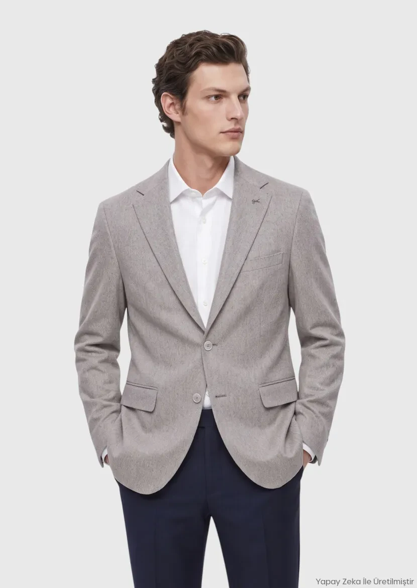 Beige Plain Regular Fit 100% Cashmire Jacket - RAMSEY
